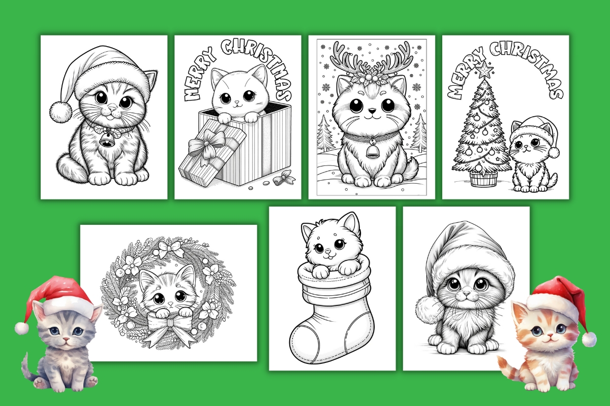 christmas cat coloring pages