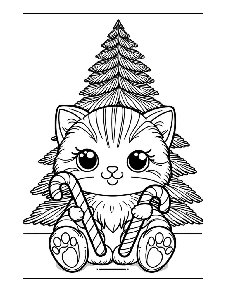 printable CHristmas cat coloring pages, PDF, instant download, kids, coloring page