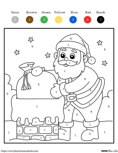 christmas-color-by-number example page with Santa