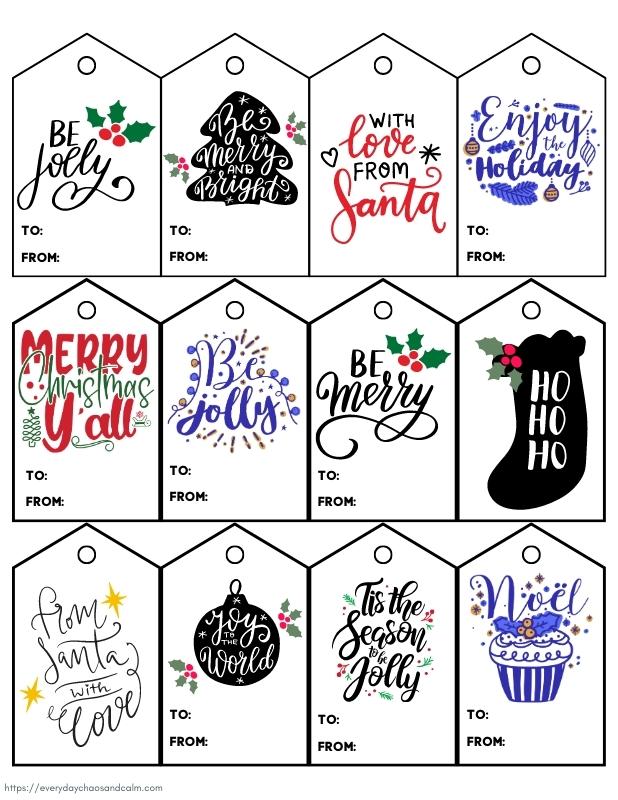 printable christmas gift tags, PDF, instant download