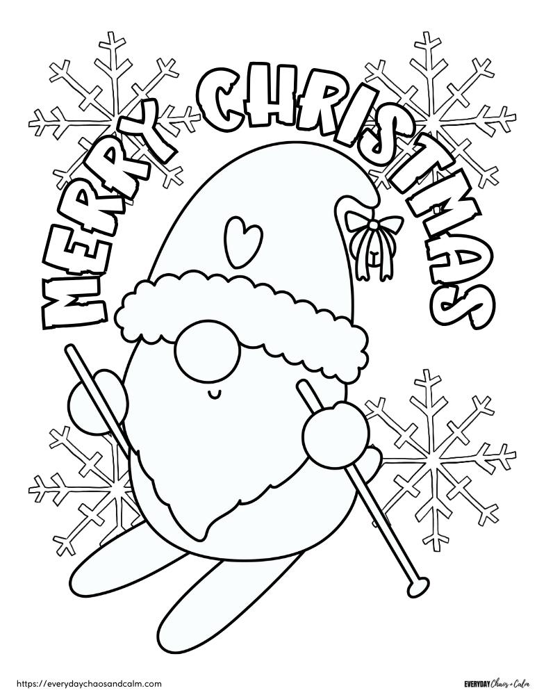 printable CHristmas gnome coloring pages, PDF, instant download, kids, coloring page