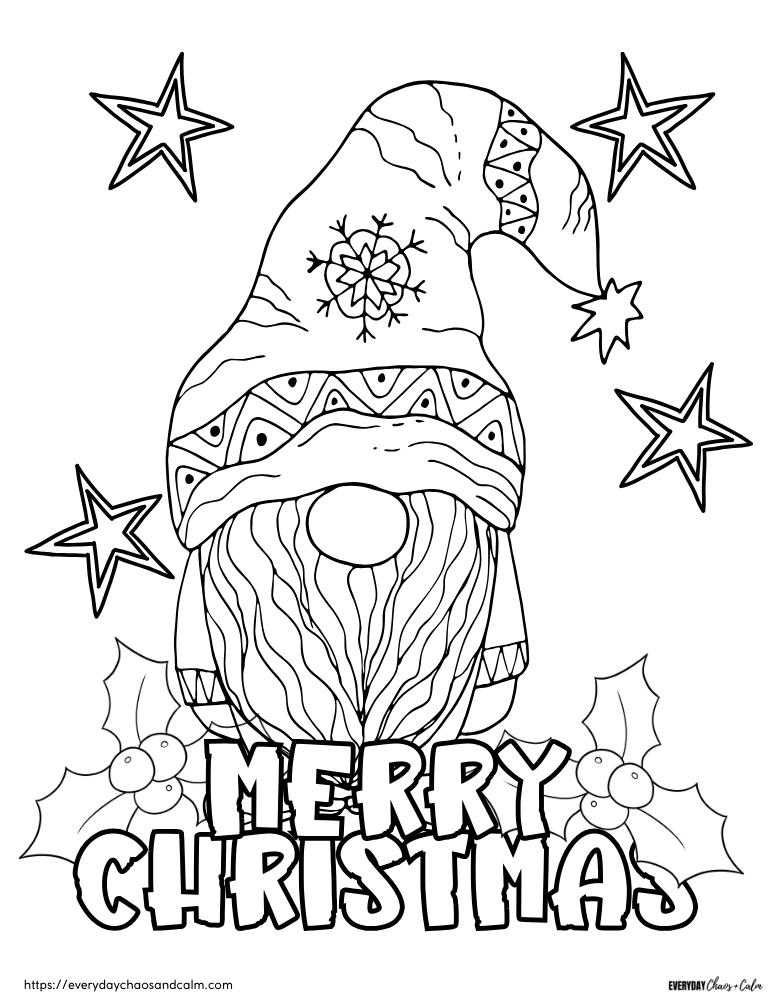 printable CHristmas gnome coloring pages, PDF, instant download, kids, coloring page