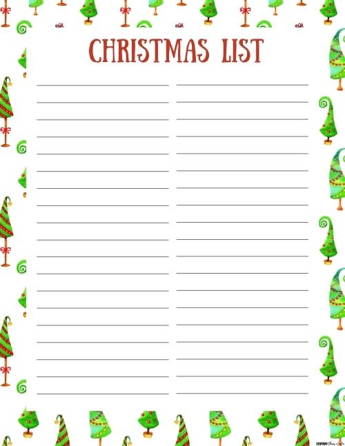 Printable Christmas List with Christmas Trees Free printable Christmas lists for kids and adults, pdf, holidays, print, download.