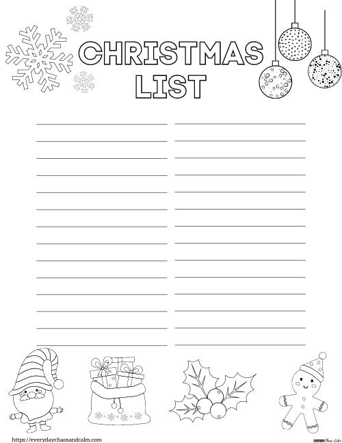 Printable Christmas List Coloring