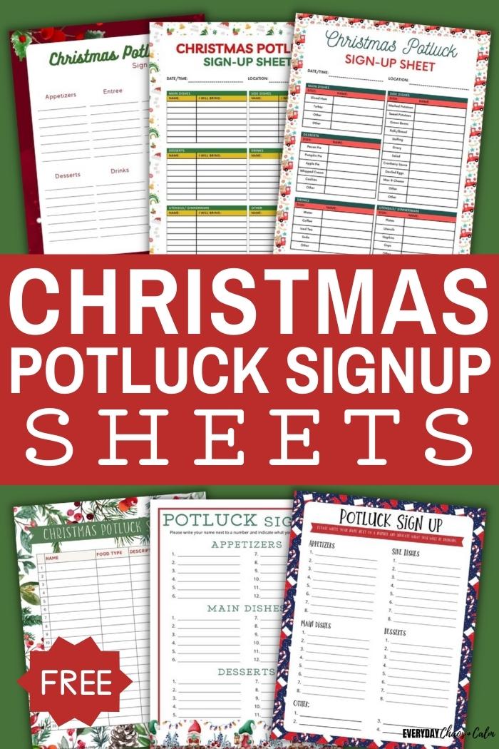 christmas potluck sign up sheets with example pages