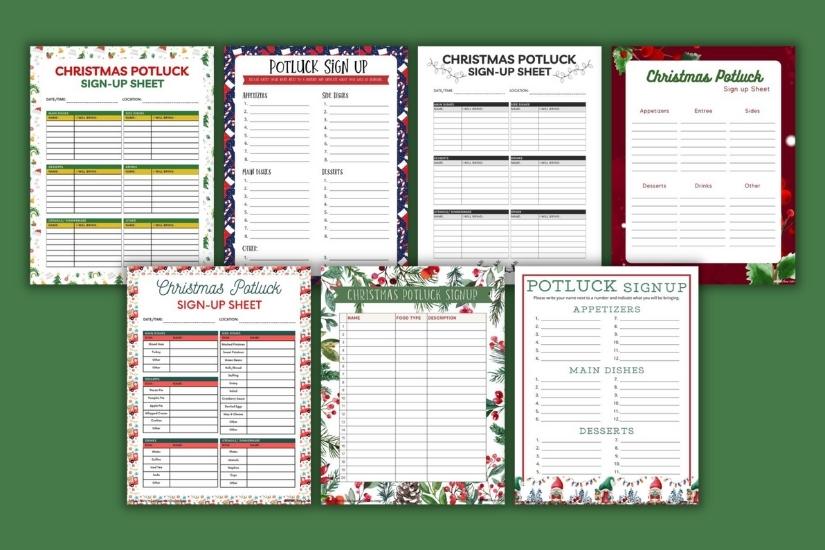 Download all of the Christmas Potluck Signup Sheets in on file! Free printable Christmas potluck sign up sheets, pdf, holidays, print, download.