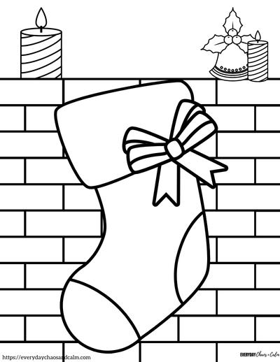 christmas stocking on a fireplace coloring page