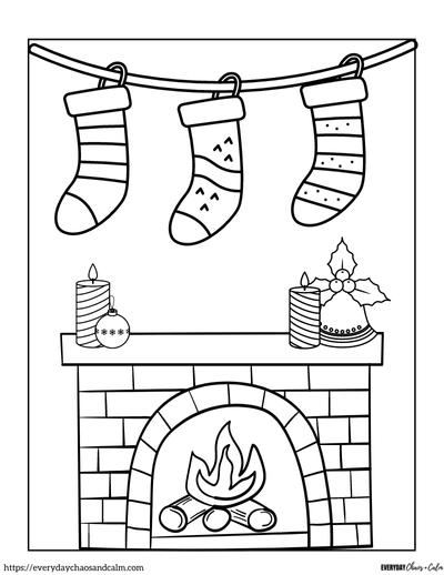 3 stockings hanging coloring page