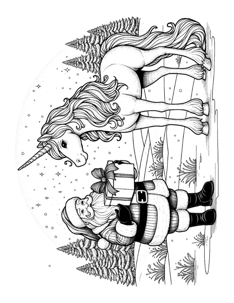 Christmas unicorn coloring page, PDF, instant download, kids