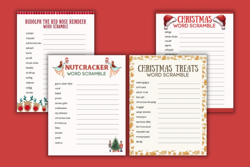 example pages of Christmas scrambled words puzzle