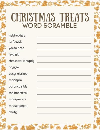 Printable Christmas Word Scramble-Christmas Treats Edition Free printable Christmas word scramble puzzle, pdf, holidays, print, download.