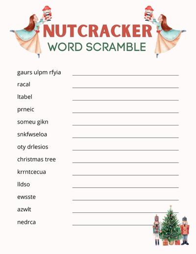 Printable Christmas Word Scramble- Nutcracker Edition Free printable Christmas word scramble puzzle, pdf, holidays, print, download.