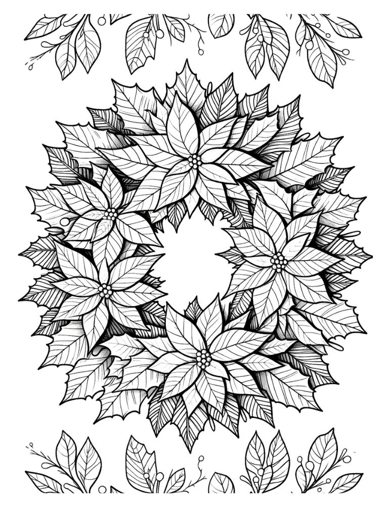 Christmas wreath coloring page, PDF, instant download, kids