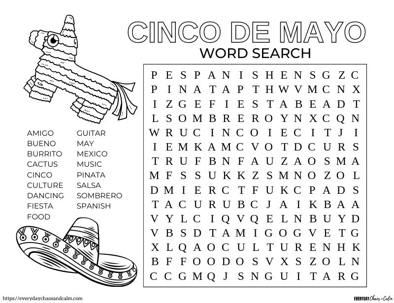 cinco de mayo word search coloring page