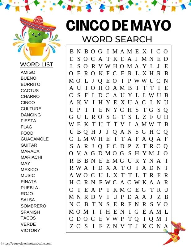 hard cinco de mayo word search 