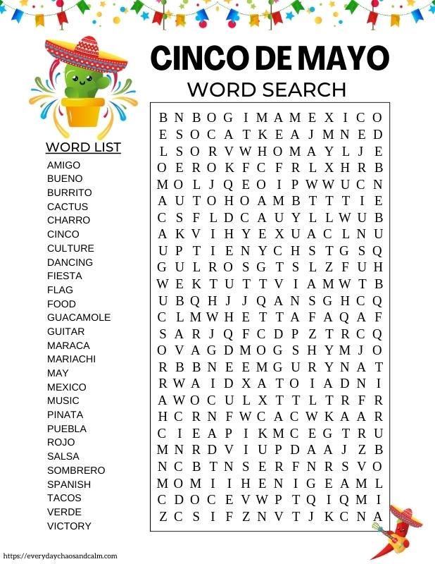 Free Printable Cinco De Mayo Word Searches