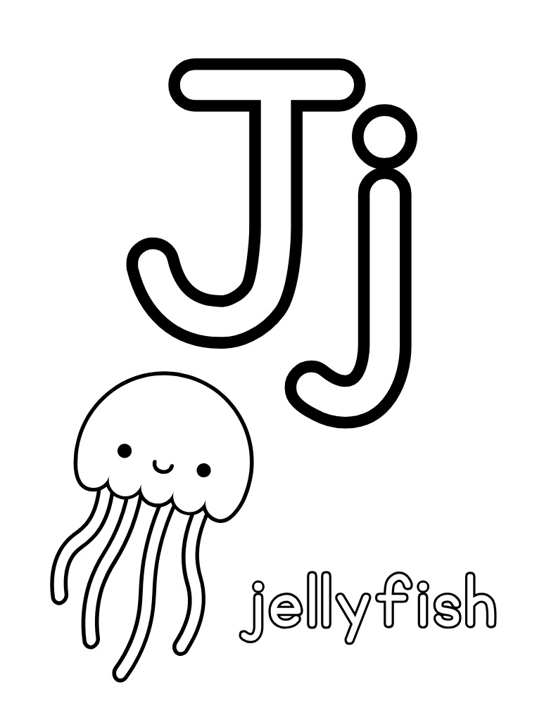 letter J coloring alphabet poster, phonics lesson chart, toddler letter coloring, PDF, instant download
