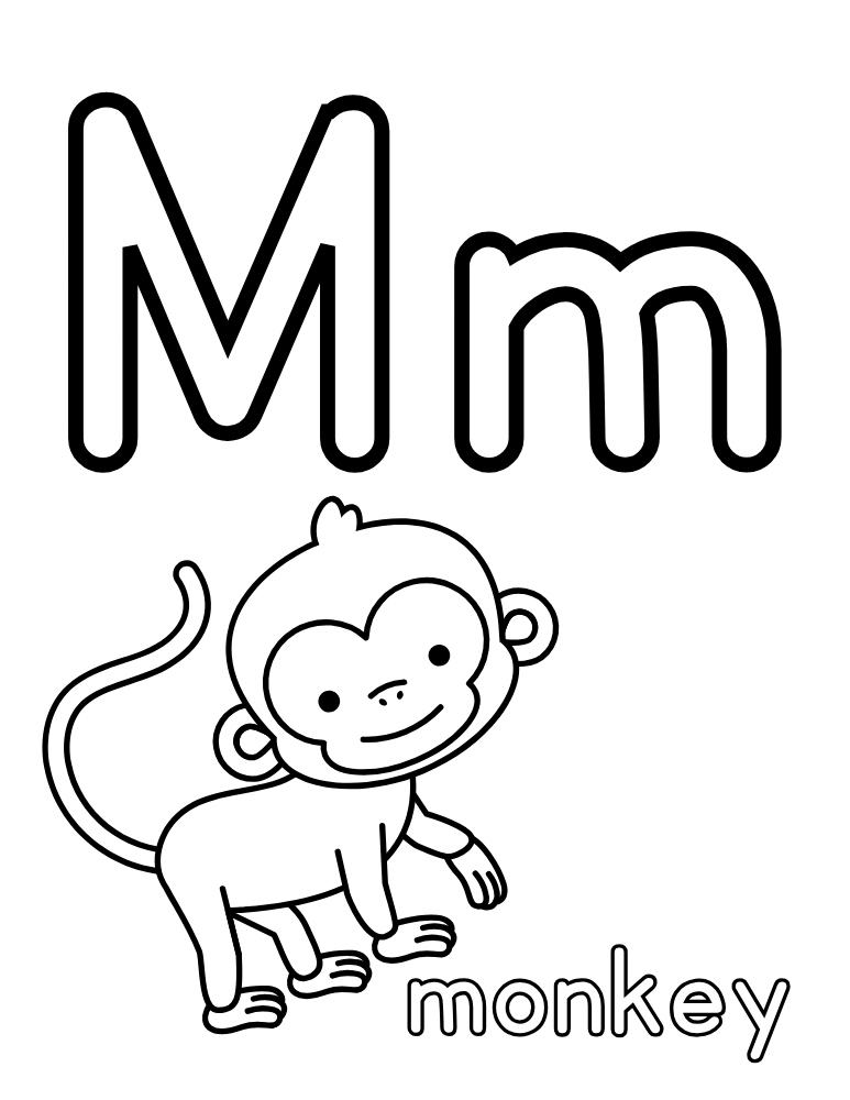 letter M coloring alphabet poster, home daycare learning activity, alphabet banner printable, PDF, instant download