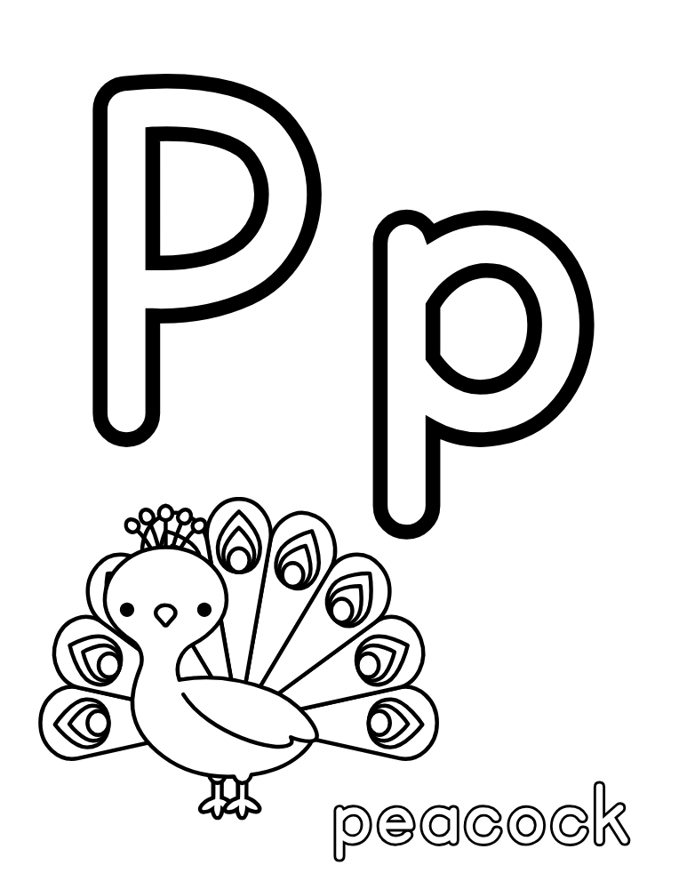 letter P coloring alphabet poster, young learners ABC practice, elementary room decor, PDF, instant download