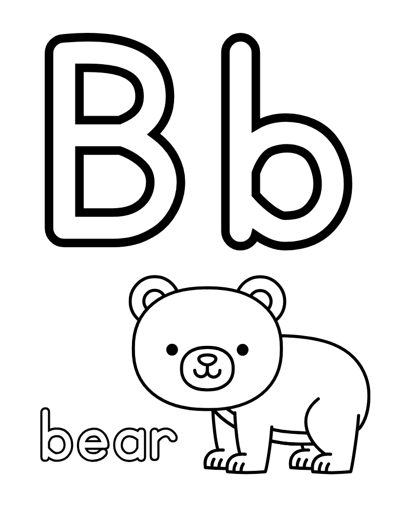 letter B coloring alphabet poster, kindergarten literacy worksheet, classroom ABC chart, PDF, instant download
