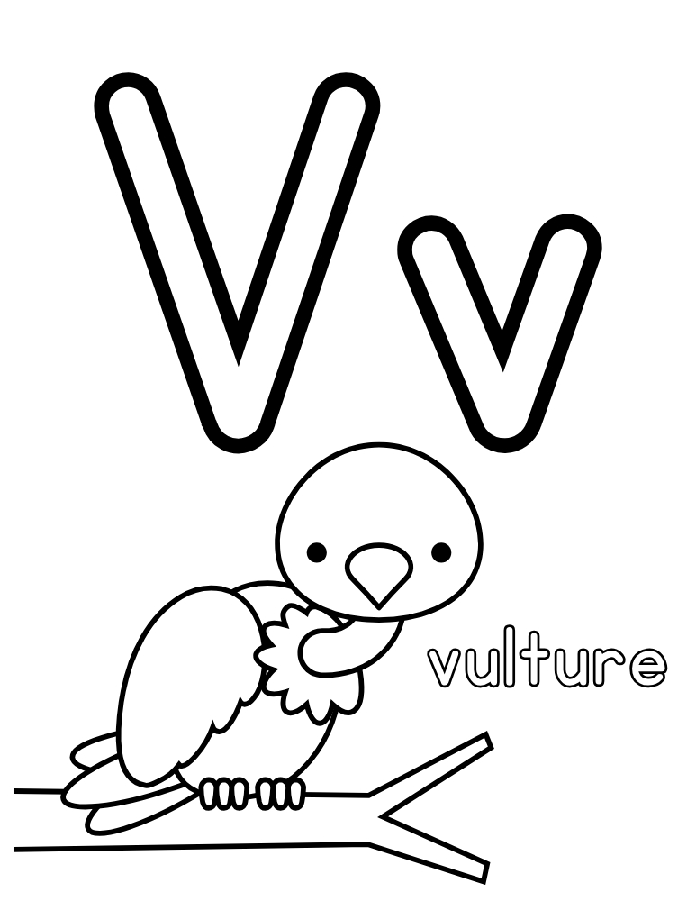 letter V coloring alphabet poster, daycare letter worksheet, coloring alphabet chart, PDF, instant download