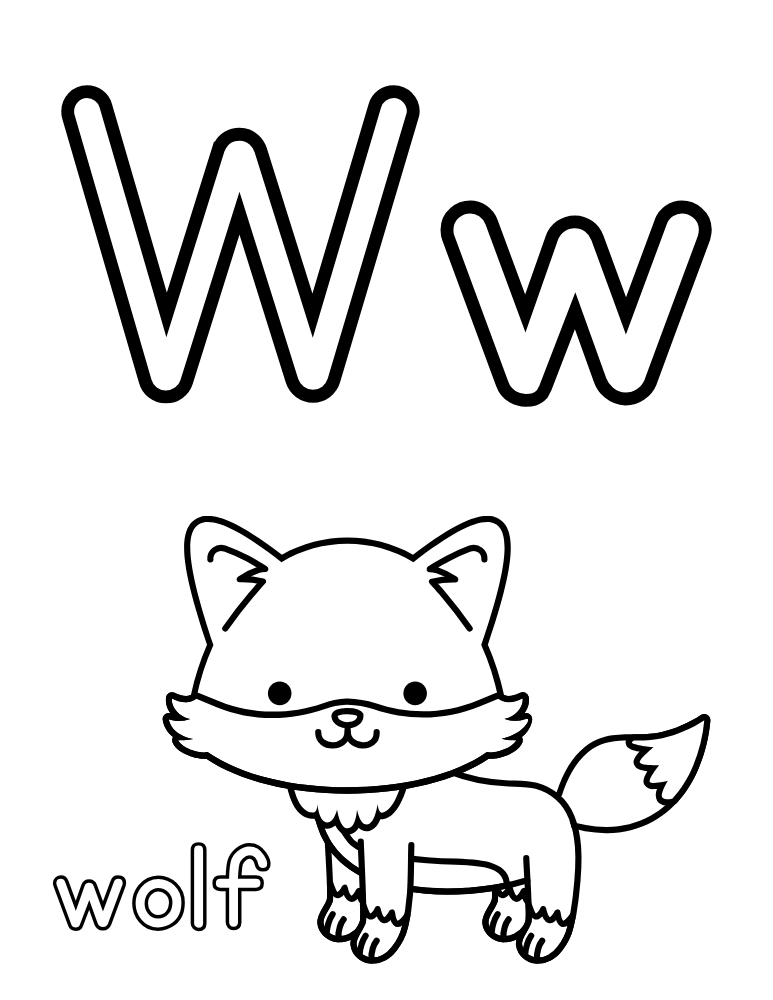 letter W coloring alphabet poster, language arts printable, elementary school ABC art, PDF, instant download