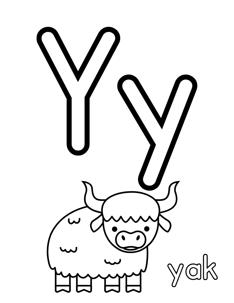 letter Y coloring alphabet poster, preschool coloring wall banner, basic reading tool, PDF, instant download
