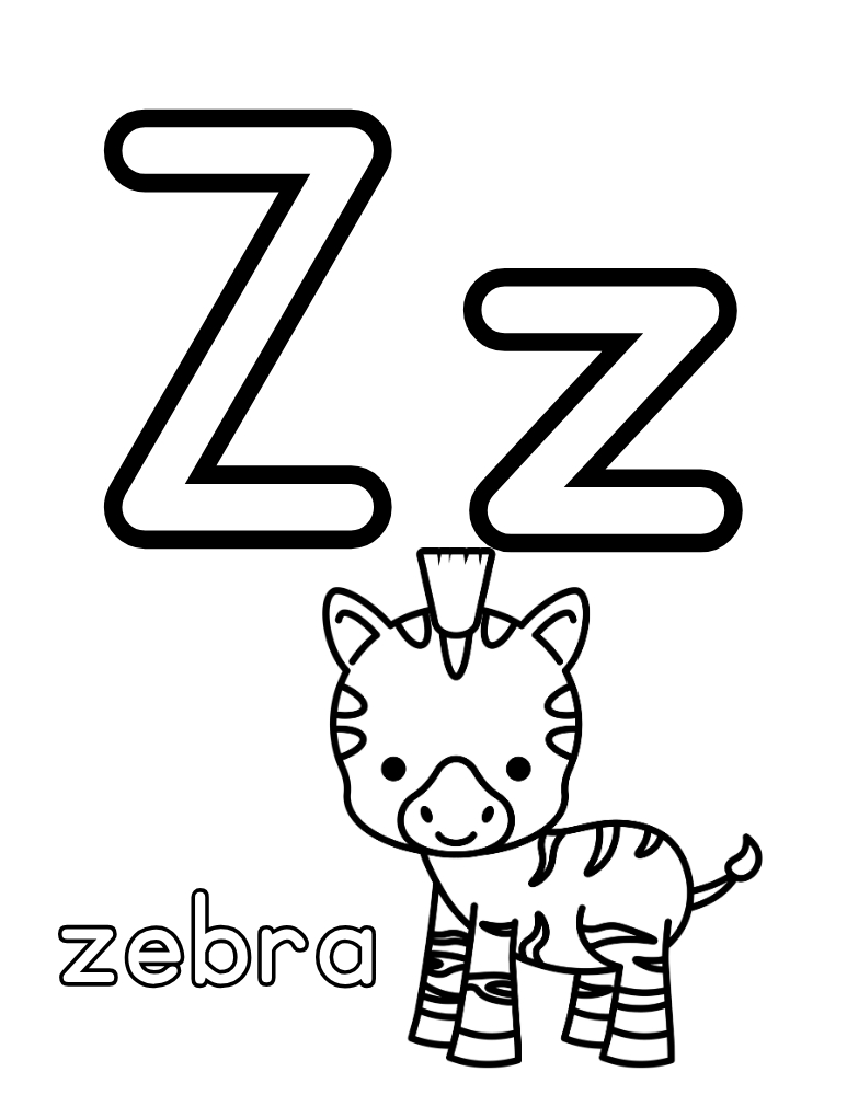 letter Z coloring alphabet poster, alphabet final letter printable, classroom learning aid, PDF, instant download