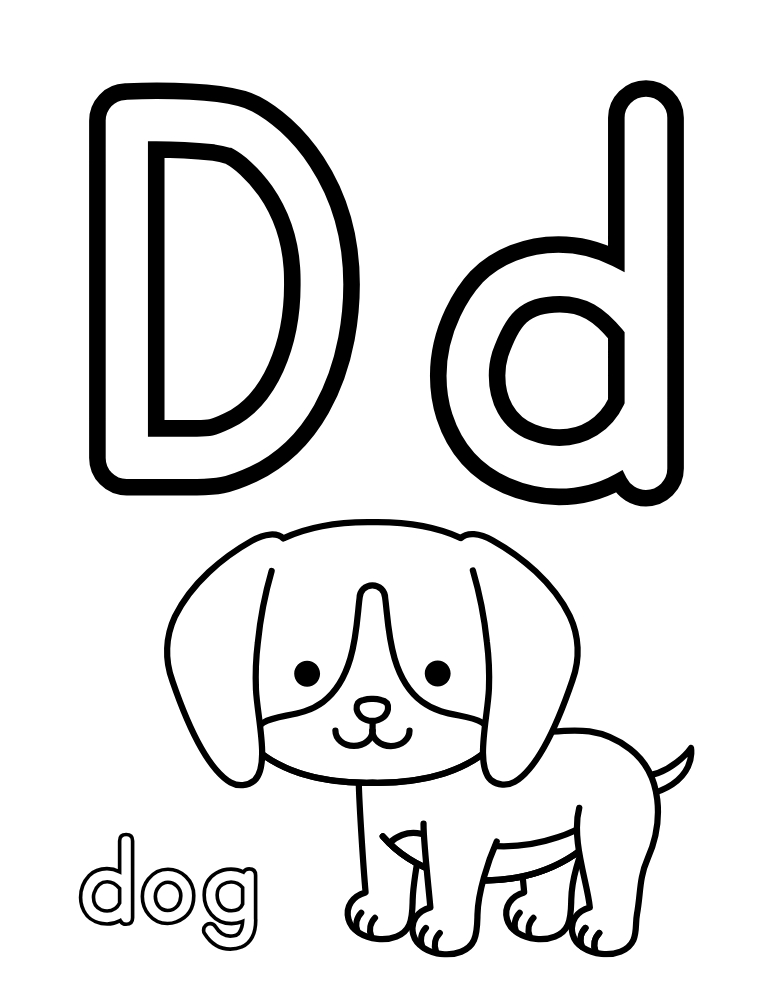 letter D coloring alphabet poster, visual letter recognition, homeschool phonics resource, PDF, instant download