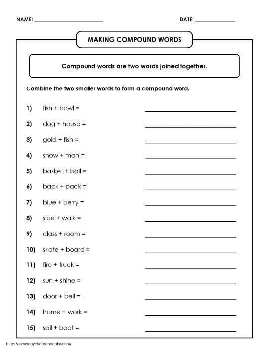 making compound word worksheet, fun literacy practice, classroom worksheet, PDF, instant download