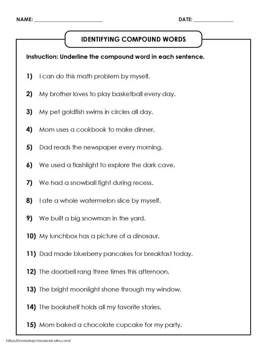compound word worksheet, visual learning, early reading skills, PDF, instant download