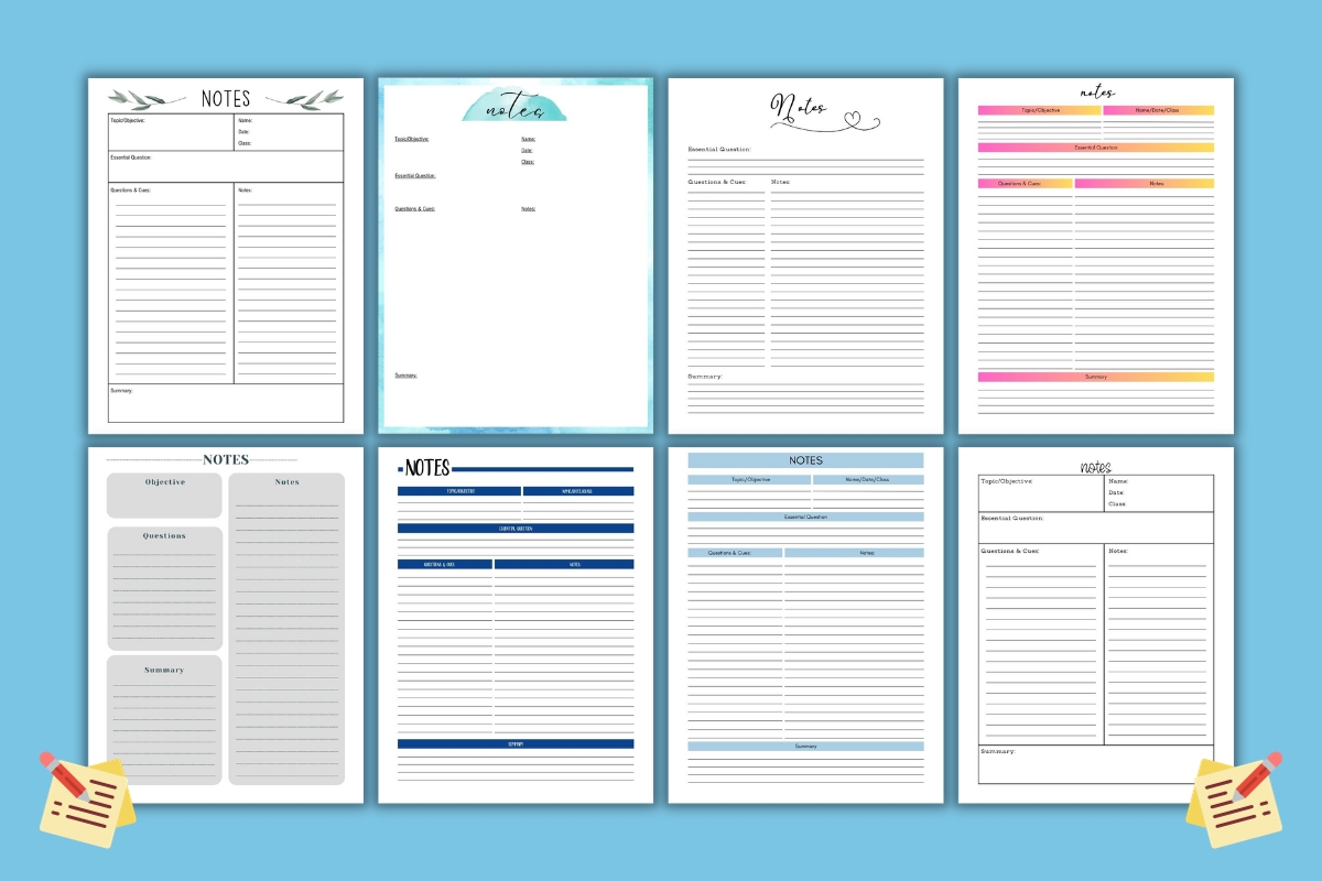 printable cornell notes templates example pages
