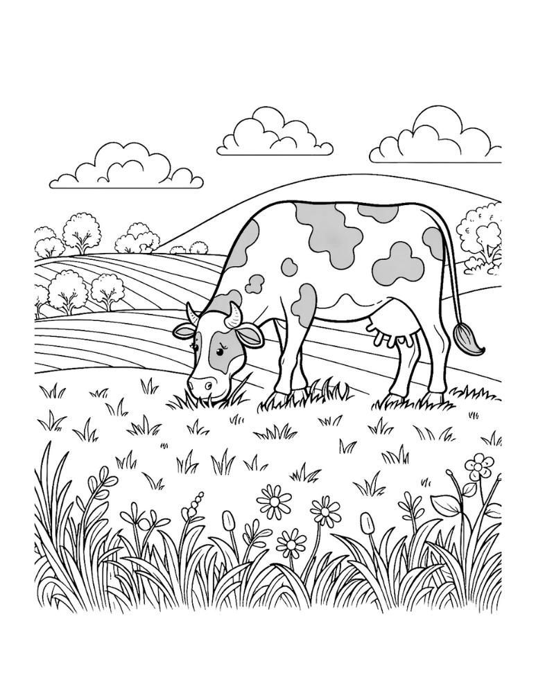 cow coloring page, PDF, instant download, kids