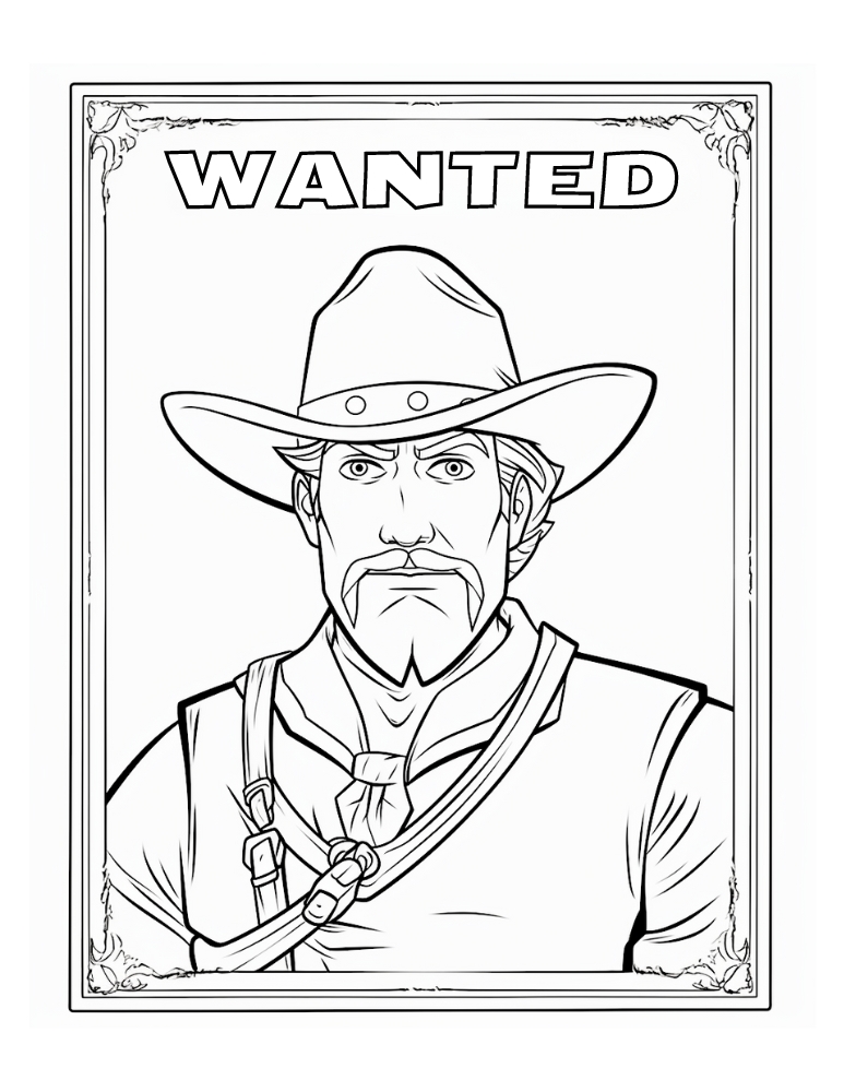 cowboy coloring page, PDF, instant download, kids