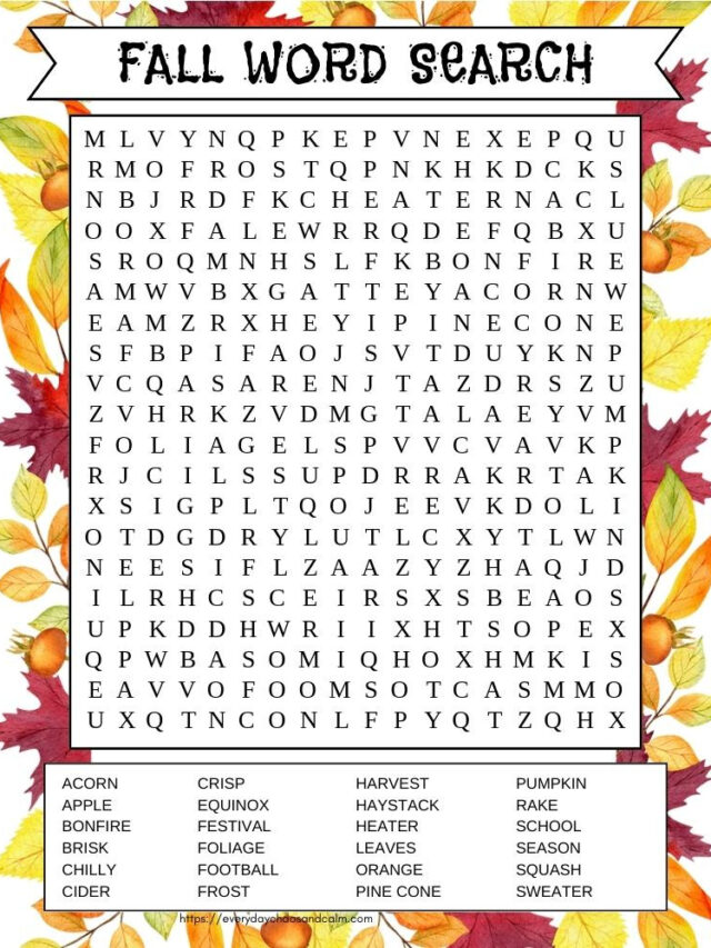 Free Printable Fall Word Searches for Kids Story