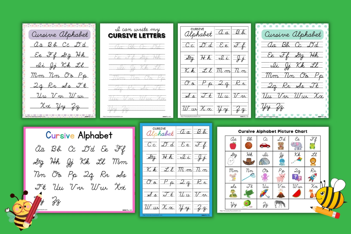 cursive alphabet chart printable example pages 