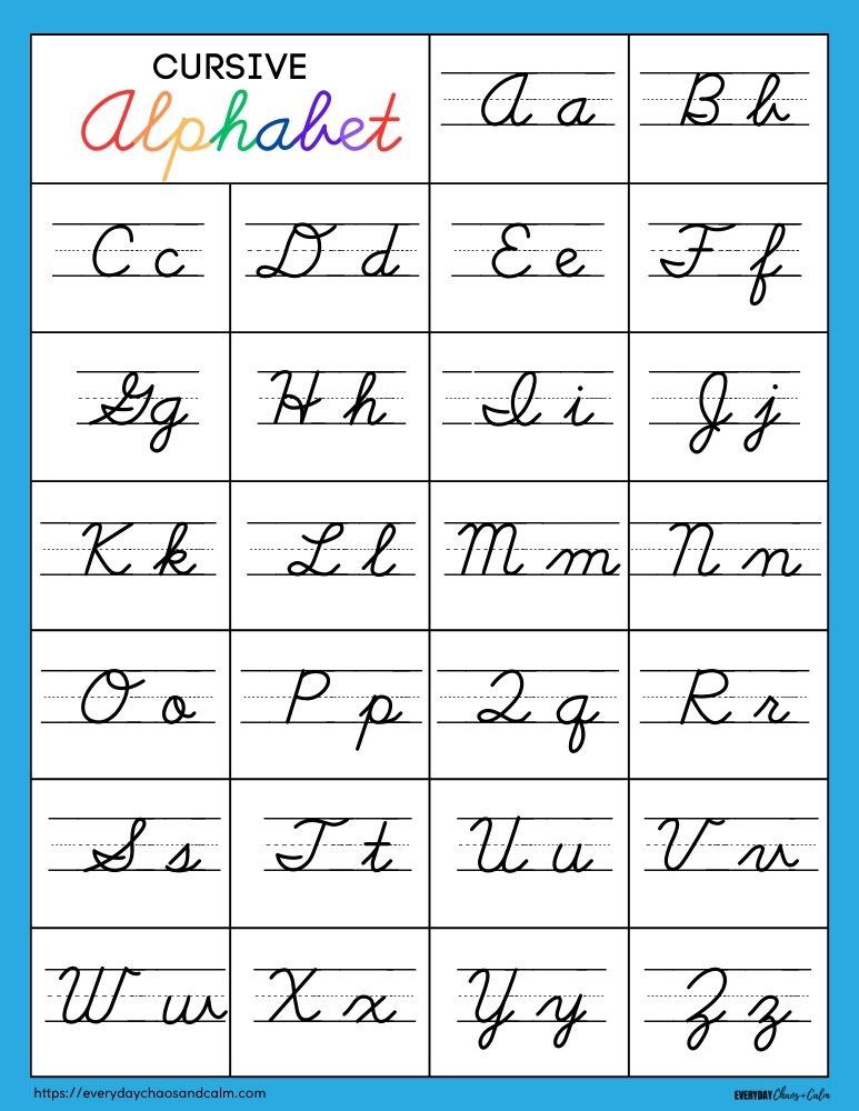 printable cursive alphabet charts, PDF, instant download, 1st grade, 2nd grade, 3rd grade