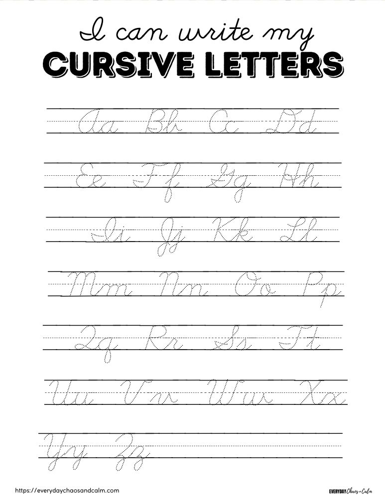 printable cursive alphabet chart, PDF, instant download, 1st grade, 2nd grade, 3rd grade