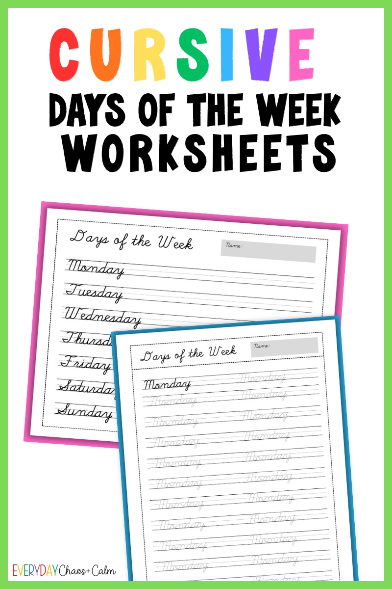 cursive days of the week worksheets printable