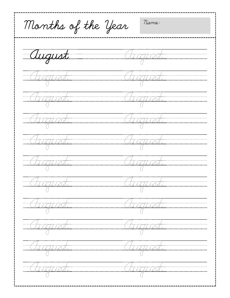 cursive months of the year worksheets, education printable, PDF, instant download, kids