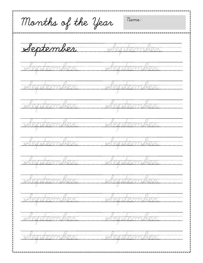 cursive months of the year worksheets, education printable, PDF, instant download, kids