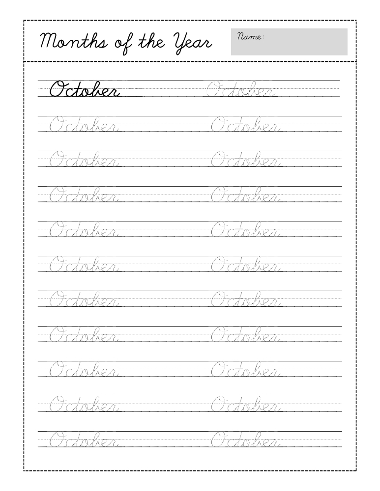 cursive months of the year worksheets, education printable, PDF, instant download, kids