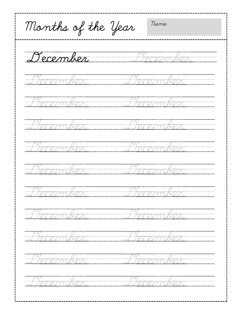 cursive months of the year worksheets, education printable, PDF, instant download, kids