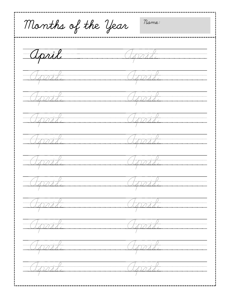 cursive months of the year worksheets, education printable, PDF, instant download, kids