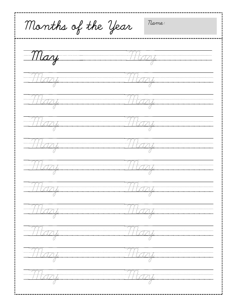 cursive months of the year worksheets, education printable, PDF, instant download, kids