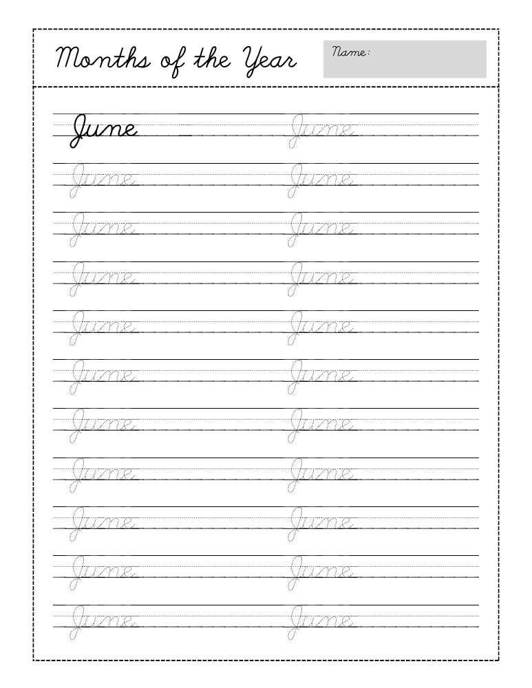 cursive months of the year worksheets, education printable, PDF, instant download, kids