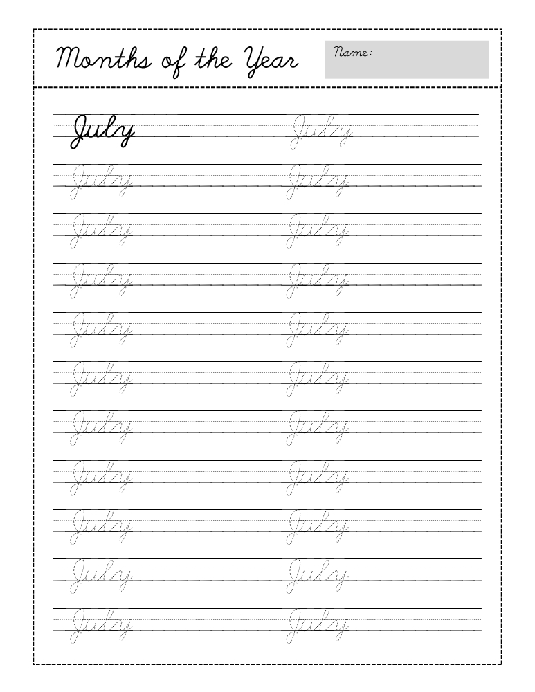 cursive months of the year worksheets, education printable, PDF, instant download, kids