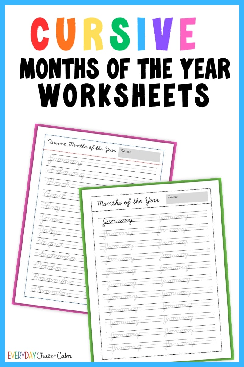 cursive months of the year worksheets