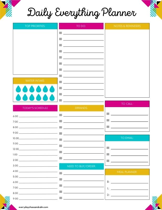 Printable Daily Planner Template for Everything Free printable daily planner,for organization, with hours, instant download.