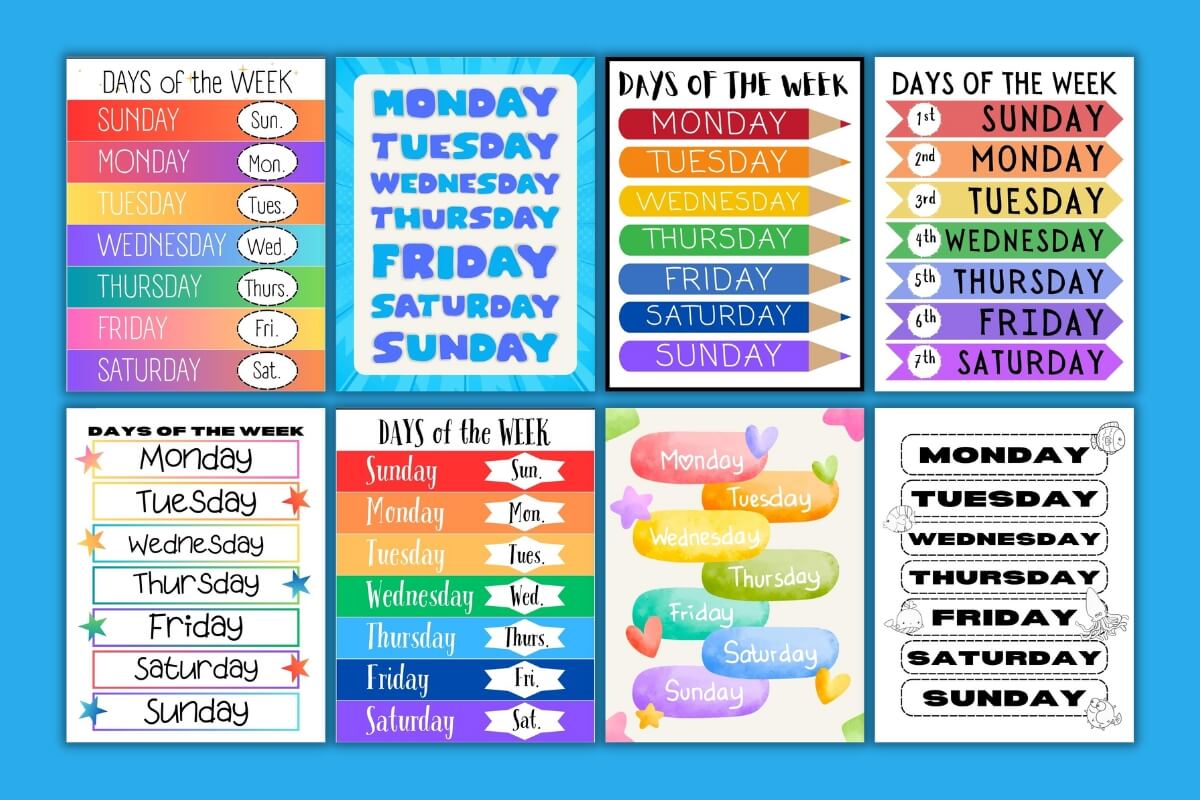 days of the week charts example pages